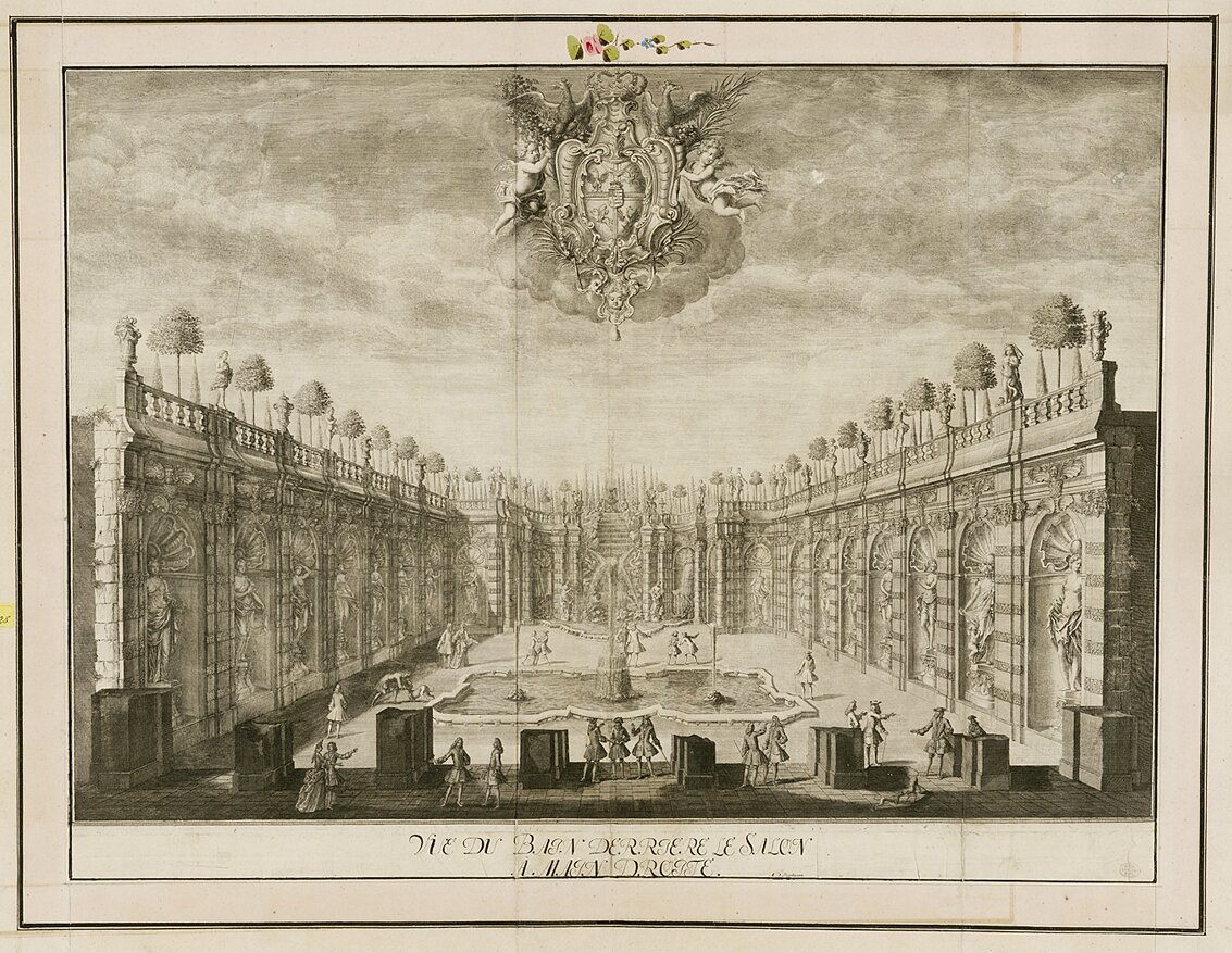 2. Anonymous engraver, based on a design by Matthäus Daniel Pöppelmann, Vue du bain derriere le Salon a main droite in M.D. PÖPPELMANN, Vorstellung und Beschreibung Des […] so genannten Zwinger=Gartens Gebäuden, Oder Der Königl. Orangerie zu Dreßden, Dresden 1729.